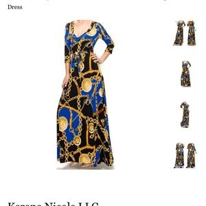 Royal Blue Gold Chain Buckle Tassel Faux Wrap Maxi Dress